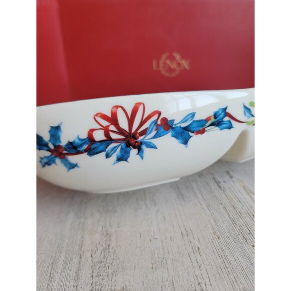 Lenox NEW divided‎ oval Bowl mistletoe winter greetings Xmas kitchen home decor - Picture 3 of 9